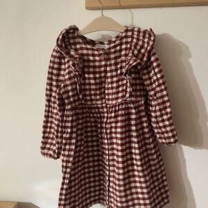 Charming Checkered Kids Dress - Burgundy and Cream